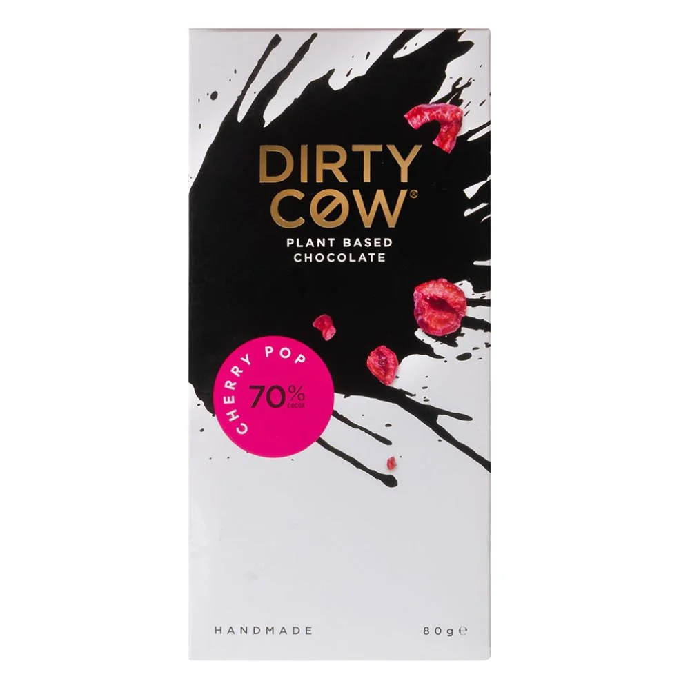 Dirty Cow Plant Based Chocolate Cherry Pop, čokoladna pločica s višnjama od 80g