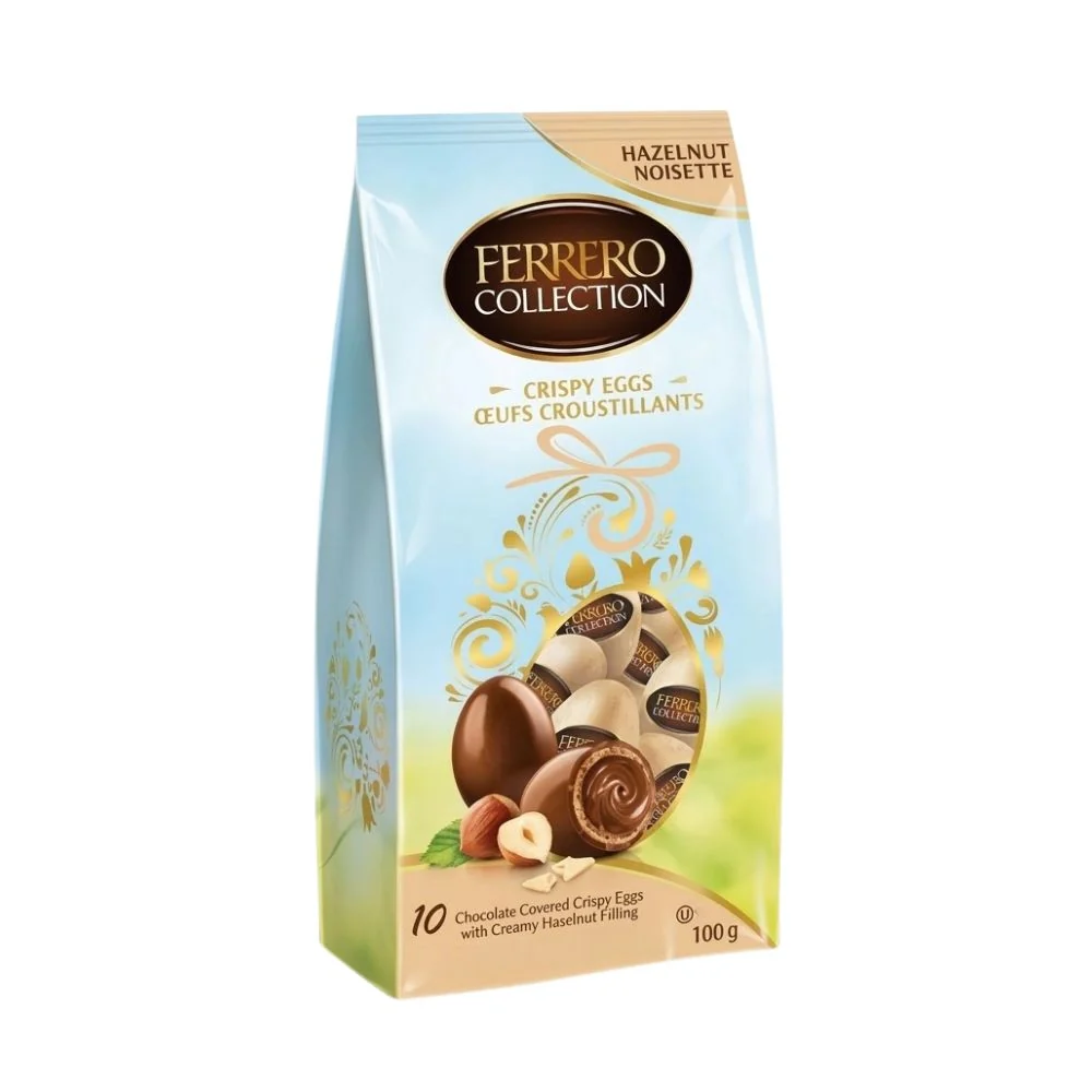 Ferrero Collection Crispy Eggs Lješnjak, mliječna čokolada s oblatnom prekrivenom i kremastim punjenjem od lješnjaka od 100g
