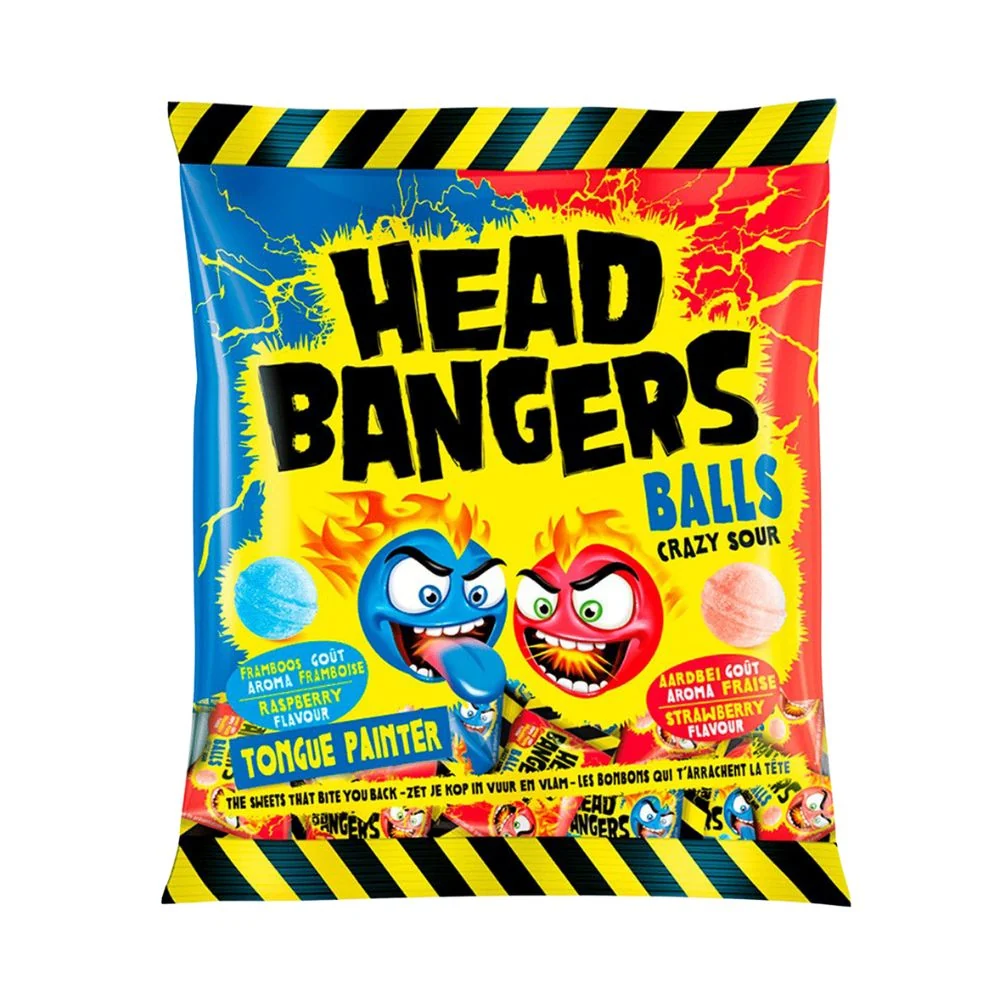 HeadBangers Balls Crazy Sour, kiseli bomboni s okusom jagode i maline od 135g