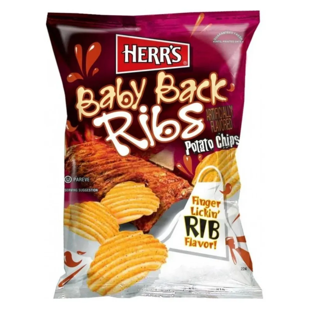 Herr's Baby Back Ribs Potato Chips, pakiranje čipsa od 184g