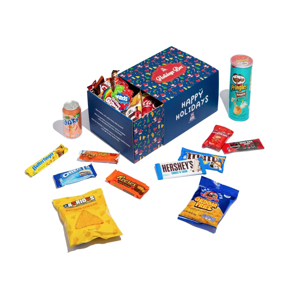 Holidays box, kutija iznenađenja s 40 slatkih, slanih proizvoda i pić