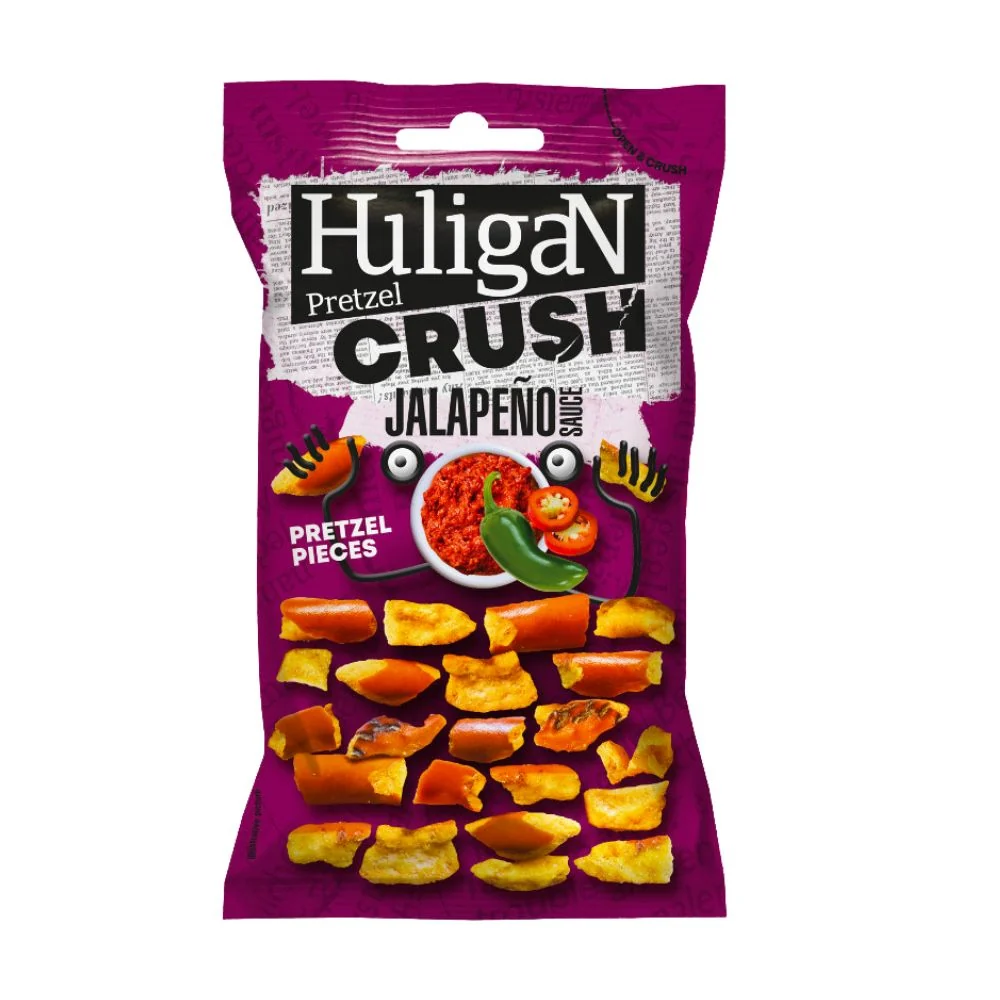 Huligan Pretzel Crush Jalapeno Sauce, pereci s okusom jalapeno od 65g