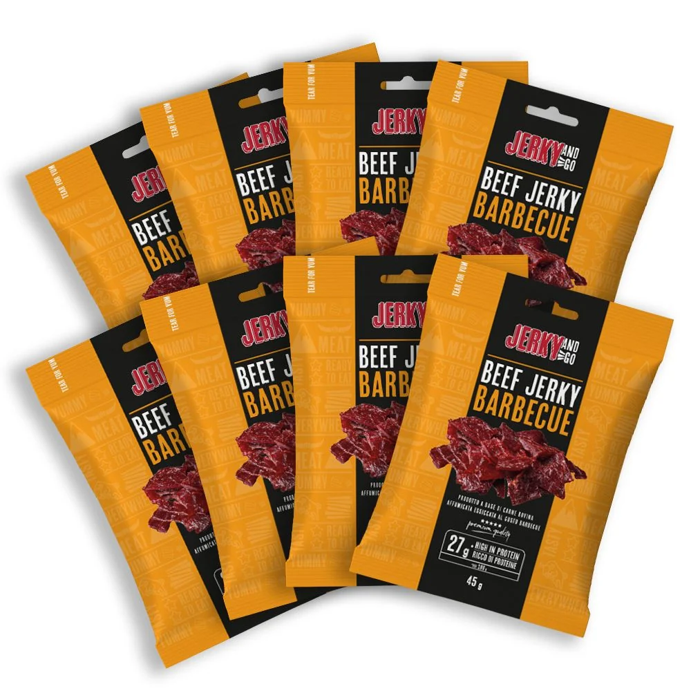 8 Jerky and Go Beef Jerky Barbecue, 8 pakiranja sušene govedine s okusom roštilja od 45g