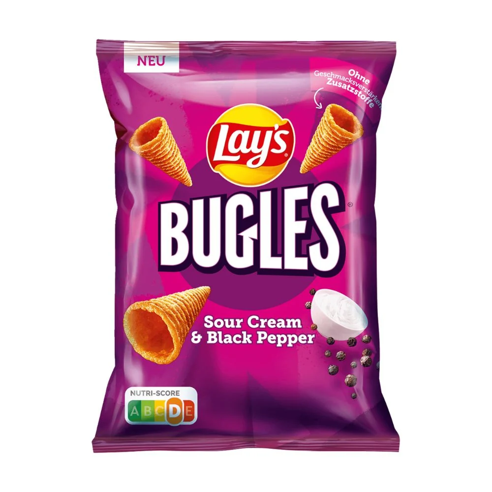 Lay's Bugles Kiselo vrhnje i crni papar, čips sa kiselim vrhnjem i paprom od 95g