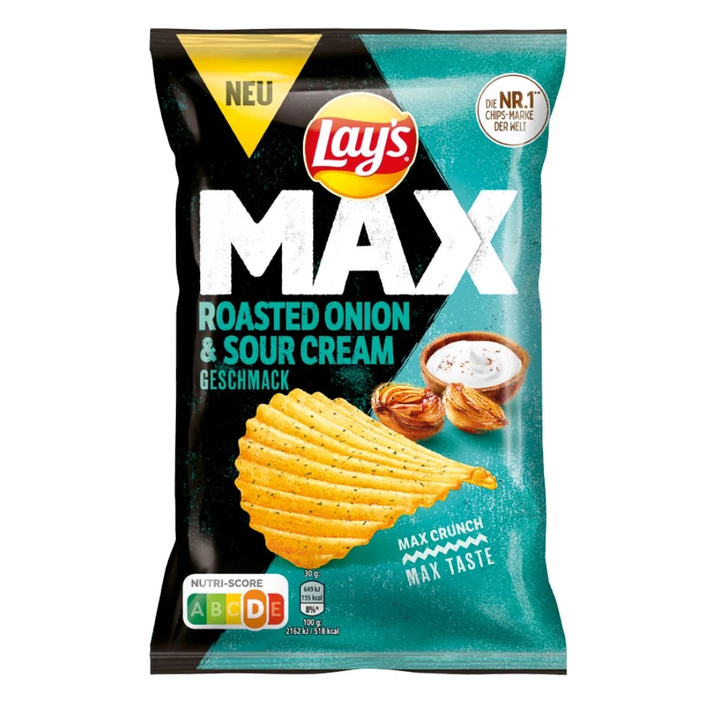Lay's Max Roasted Onion & Sour Cream, čips s okusom pečene luka i kiselog vrhnja od 110g