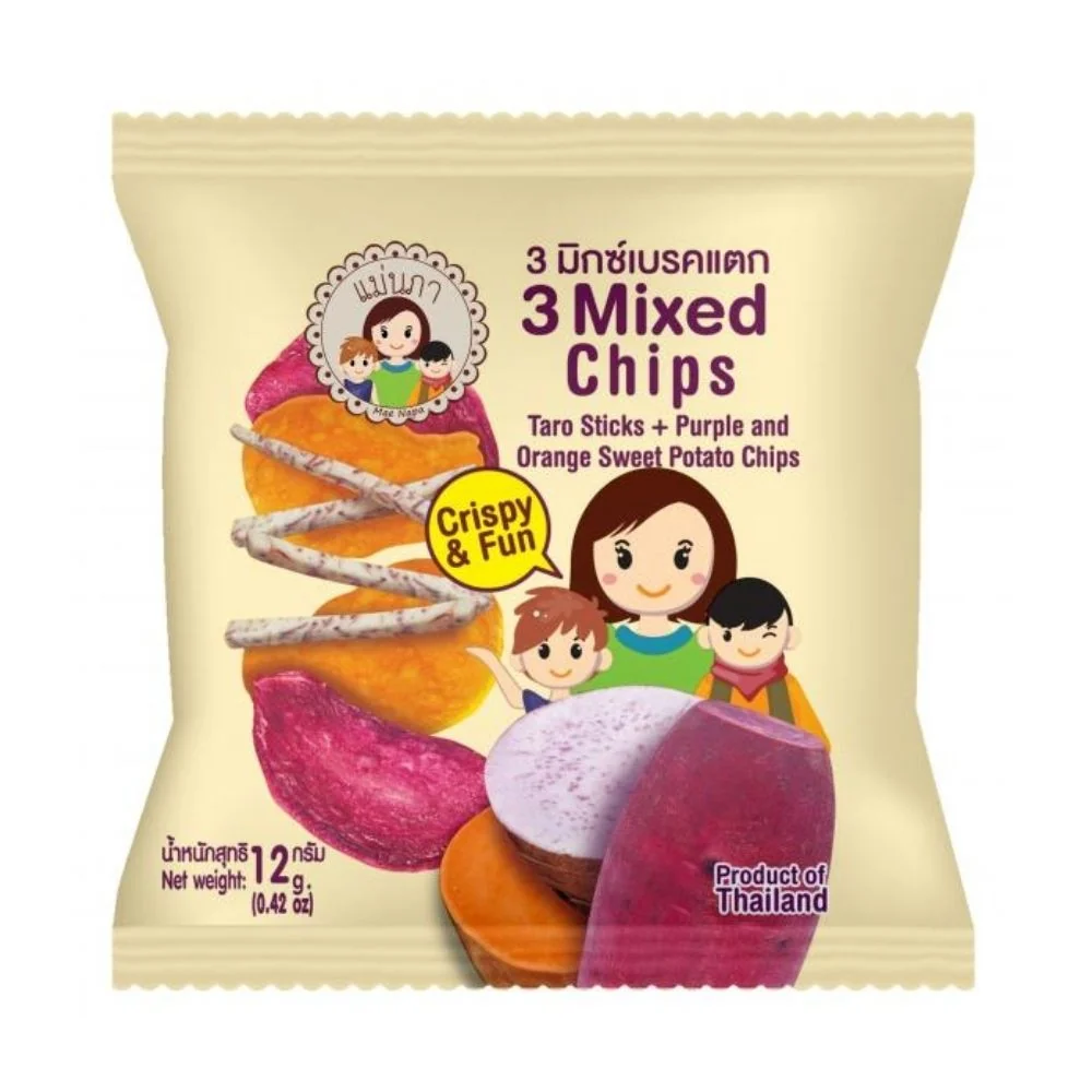 Mae Napa 3 Mixed Chips, trio od taro, ljubičasti i narančasti krumpir s originalnim okusom od 30g