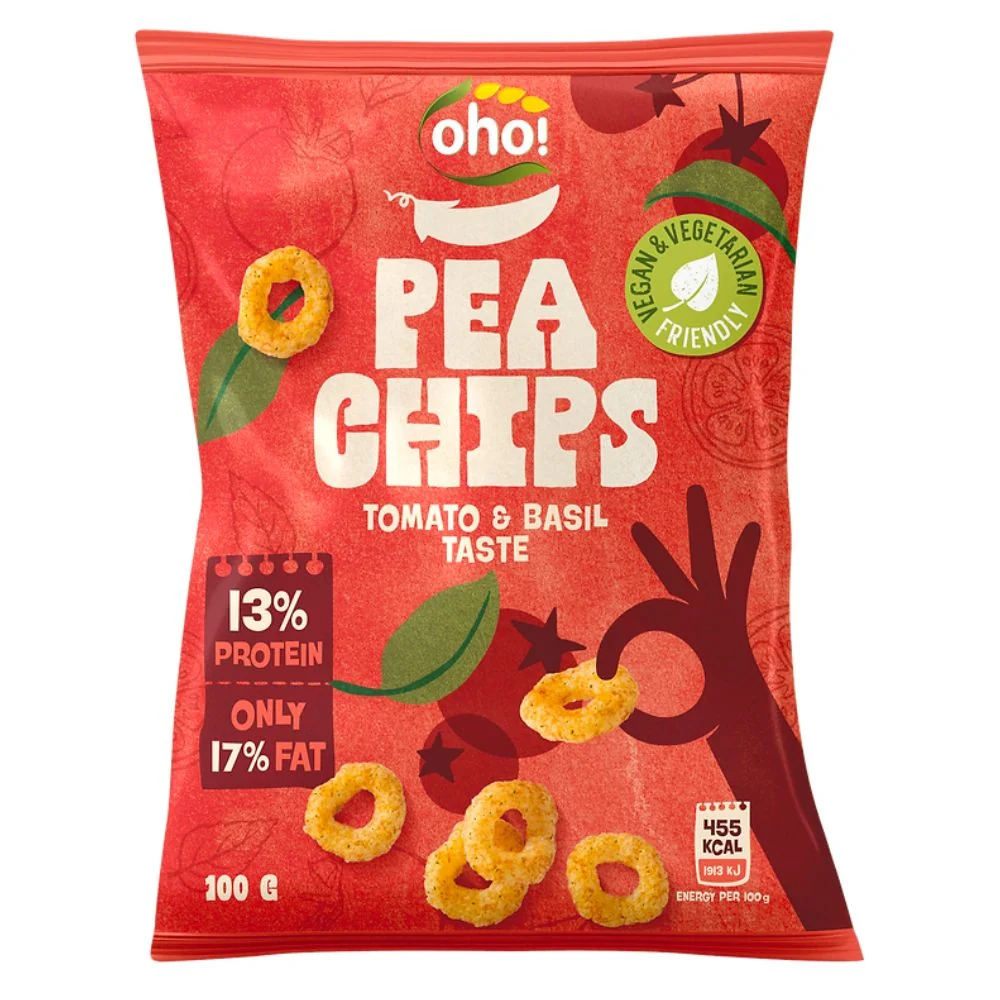 Oho Pea Chips Rajčica i Bosiljak, čips od leće s okusom rajčice i bosiljka od 100g