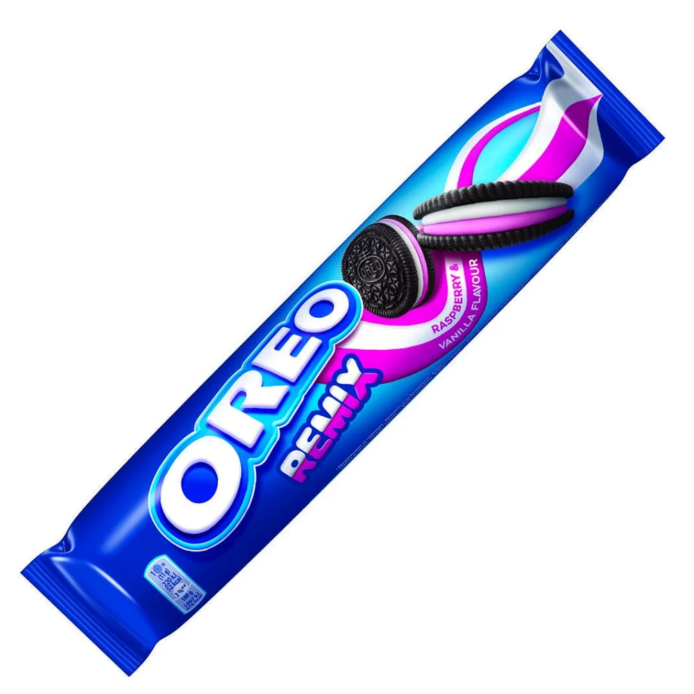 Oreo Remix Raspberry & Vanilla, keksi s kakaom punjeni kremom s okusom vanilije i maline od 157g