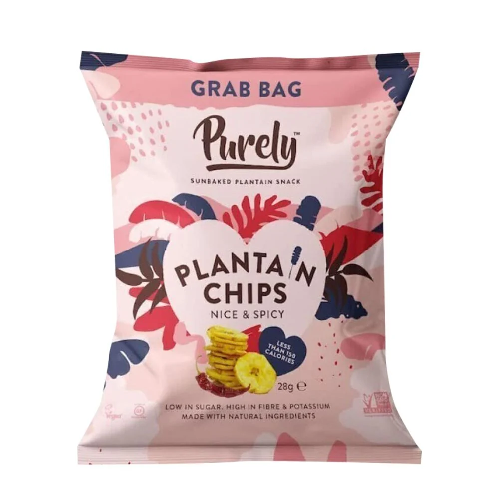 Purely Plantain Chips Nice & Spicy, začinjeni i pikantni čips od plantana od 28g