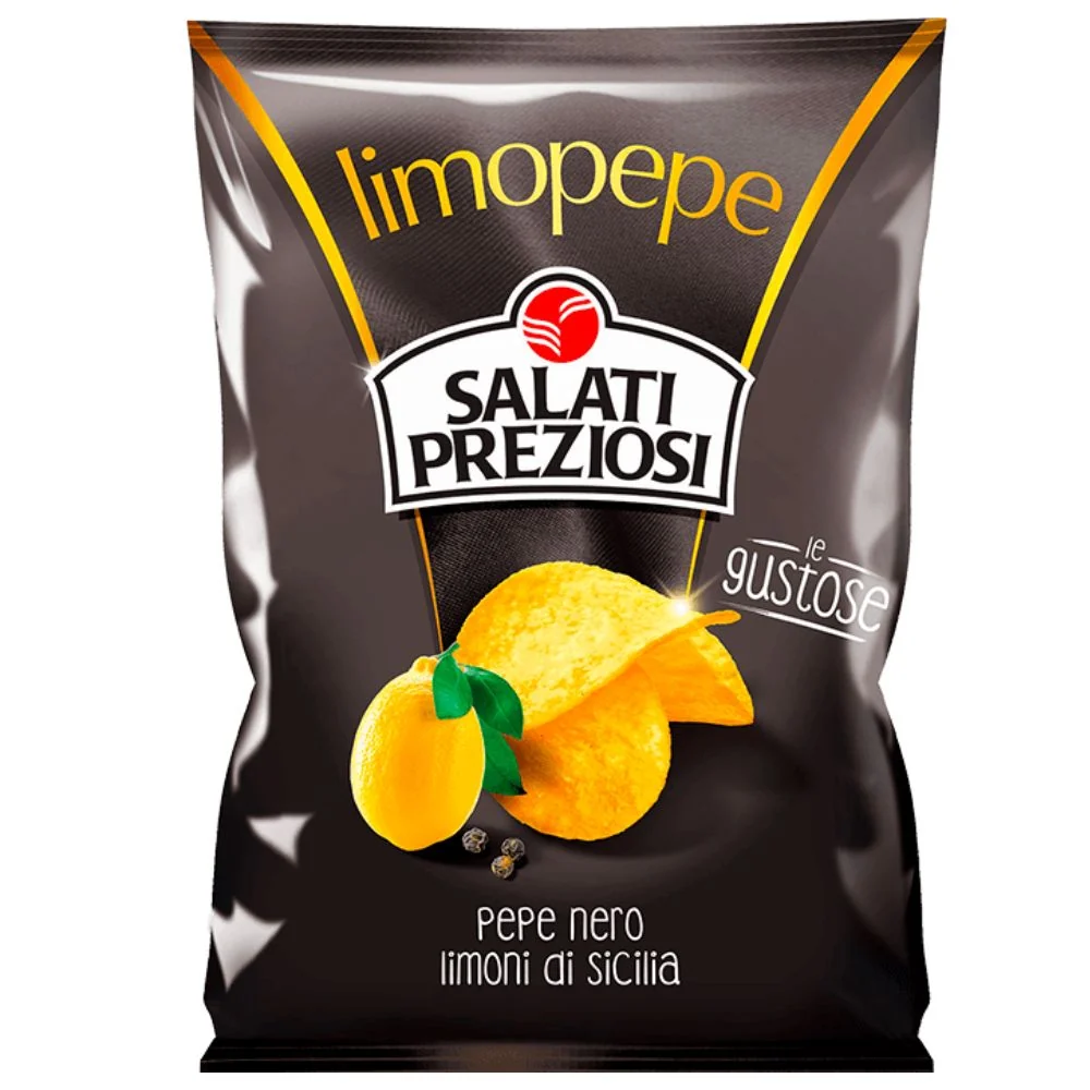 Salati Preziosi Limopepe, čips s okusom crnog papra i limuna od 110g