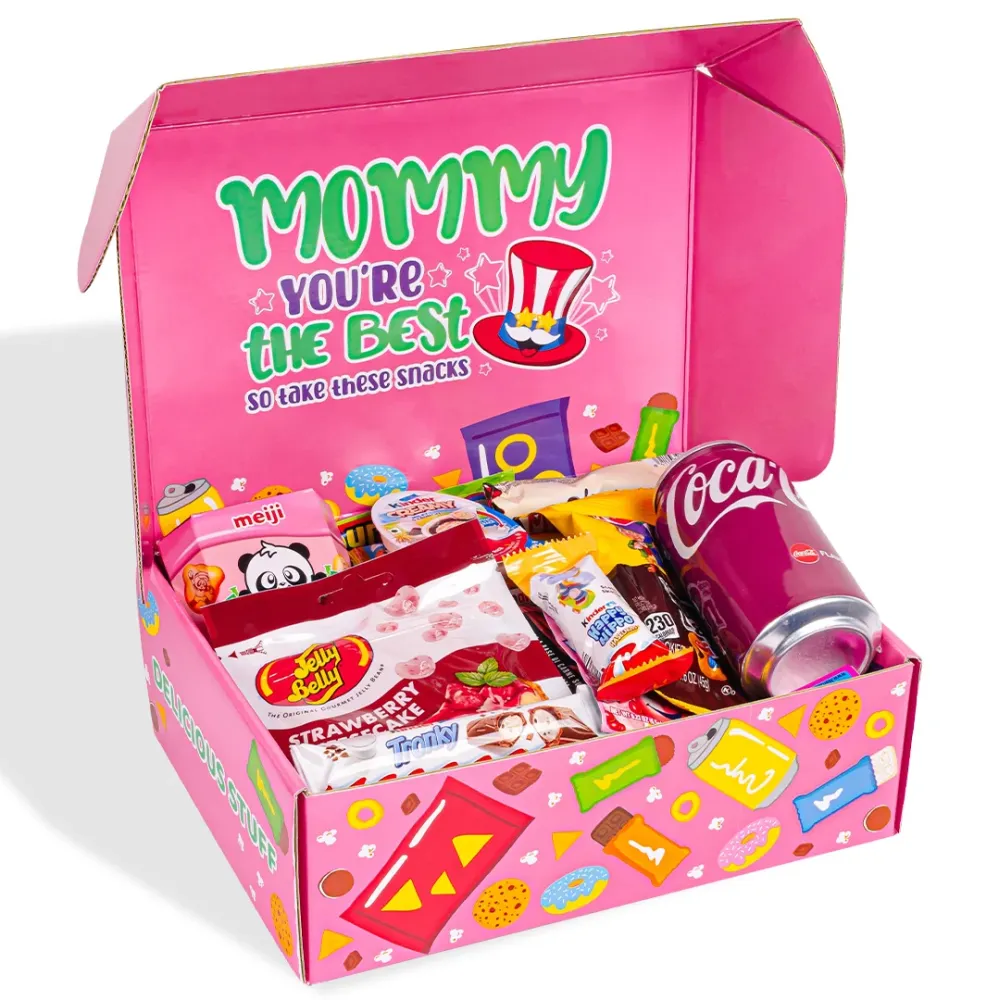 Snack box "Super Mommy", kutija iznenađenja s 20 snack slatkiš, slanih grickalica i pić za mamu
