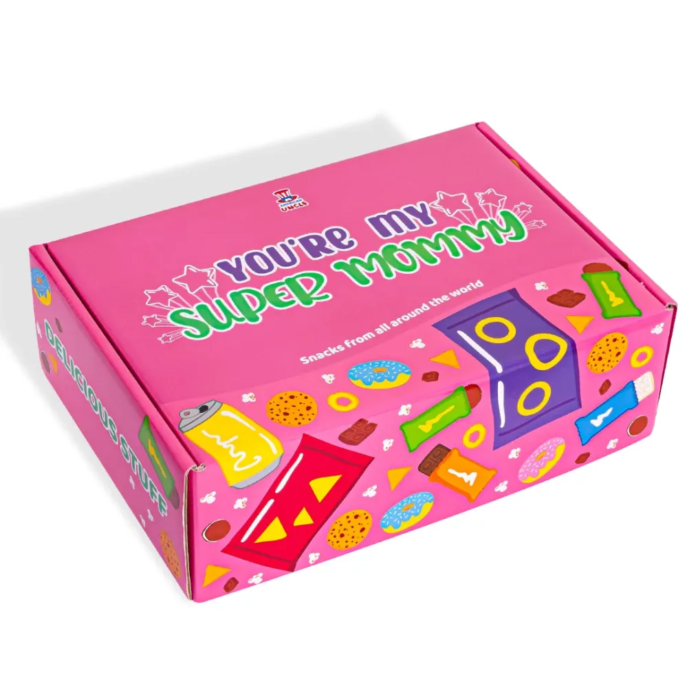 Snack box "Super Mommy", kutija iznenađenja s 20 snack slatkiš, slanih grickalica i pić za mamu