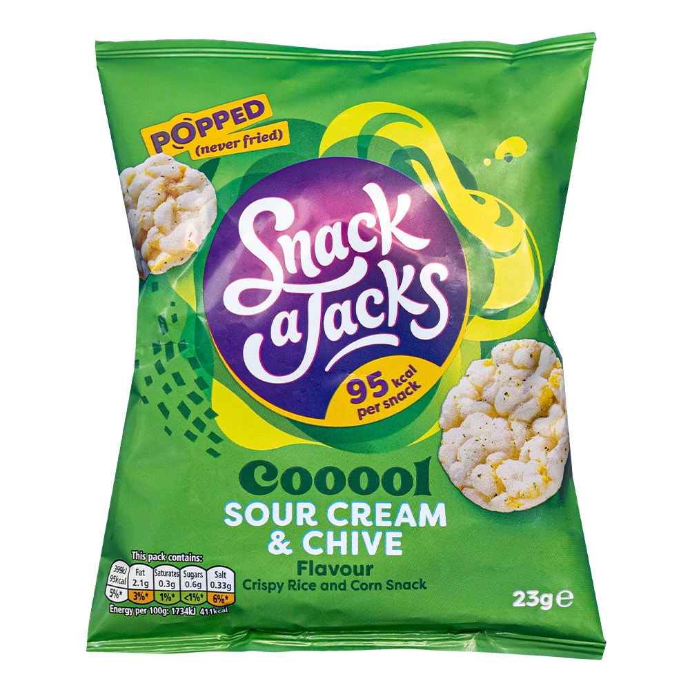 Snack i Jacks Kiselo vrhnje & Vlasac, snack rižinih čipsa s okusom kiselog vrhnja i vlasca od 23g