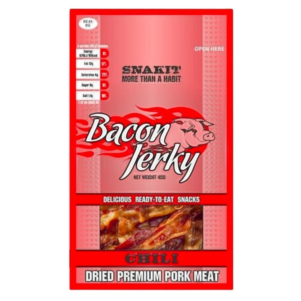 Snakit Bacon Jerky Chili, začinjena sušena slanina od 40g