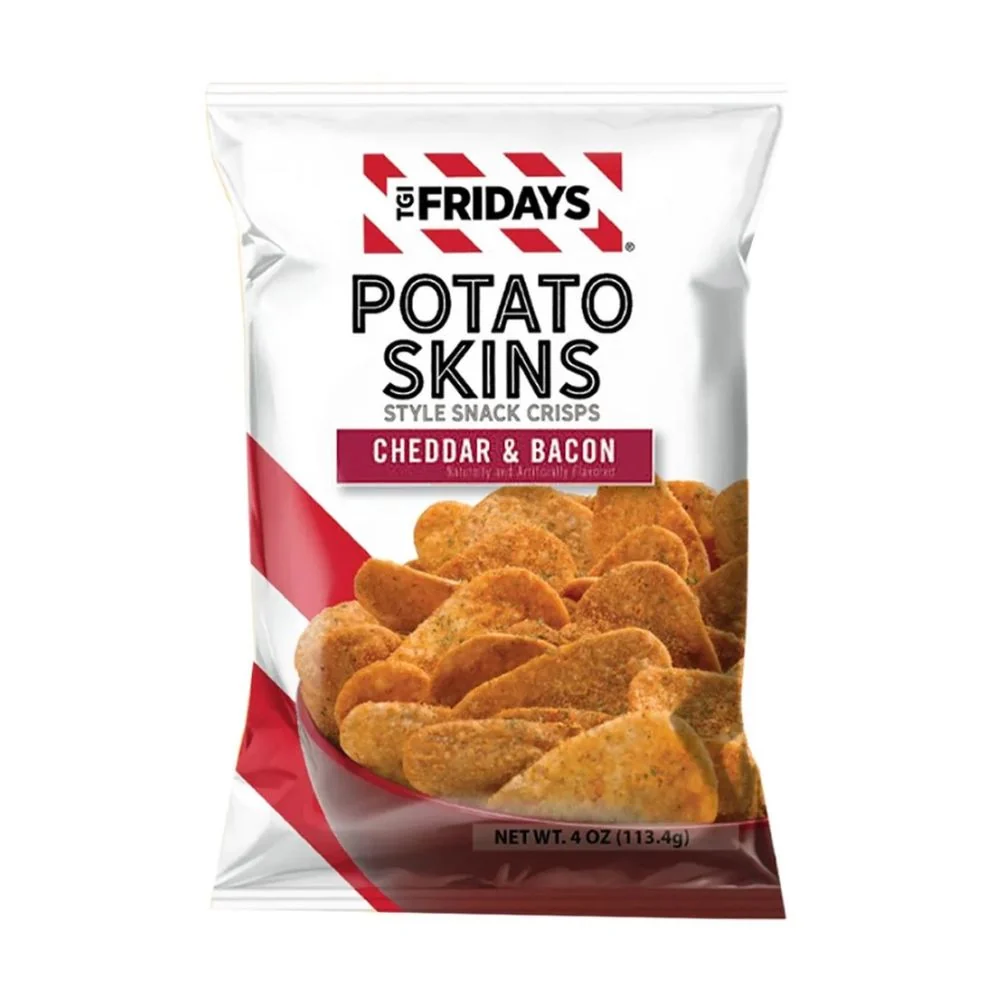 TGI Fridays Potato Skins Cheddar and Bacon, čips od cheddara i slanine od 113,4g