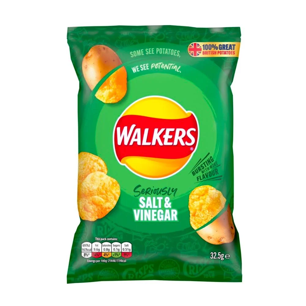 Walkers Salt&Vinegar, čips s okusom soli i octa od 36,5g