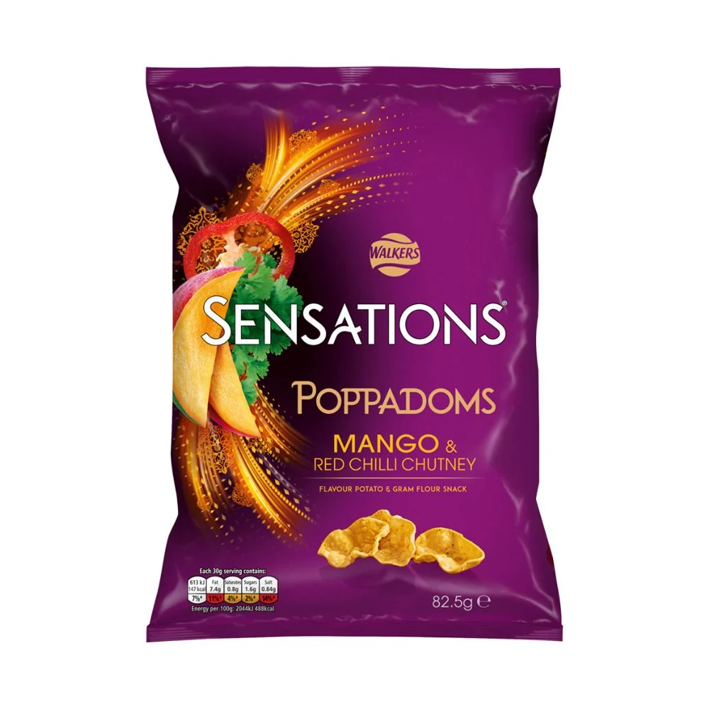 Walkers Sensation Poppadoms Mango&Red Chilli Chutney, ljuti čips s mangom od 82,5g