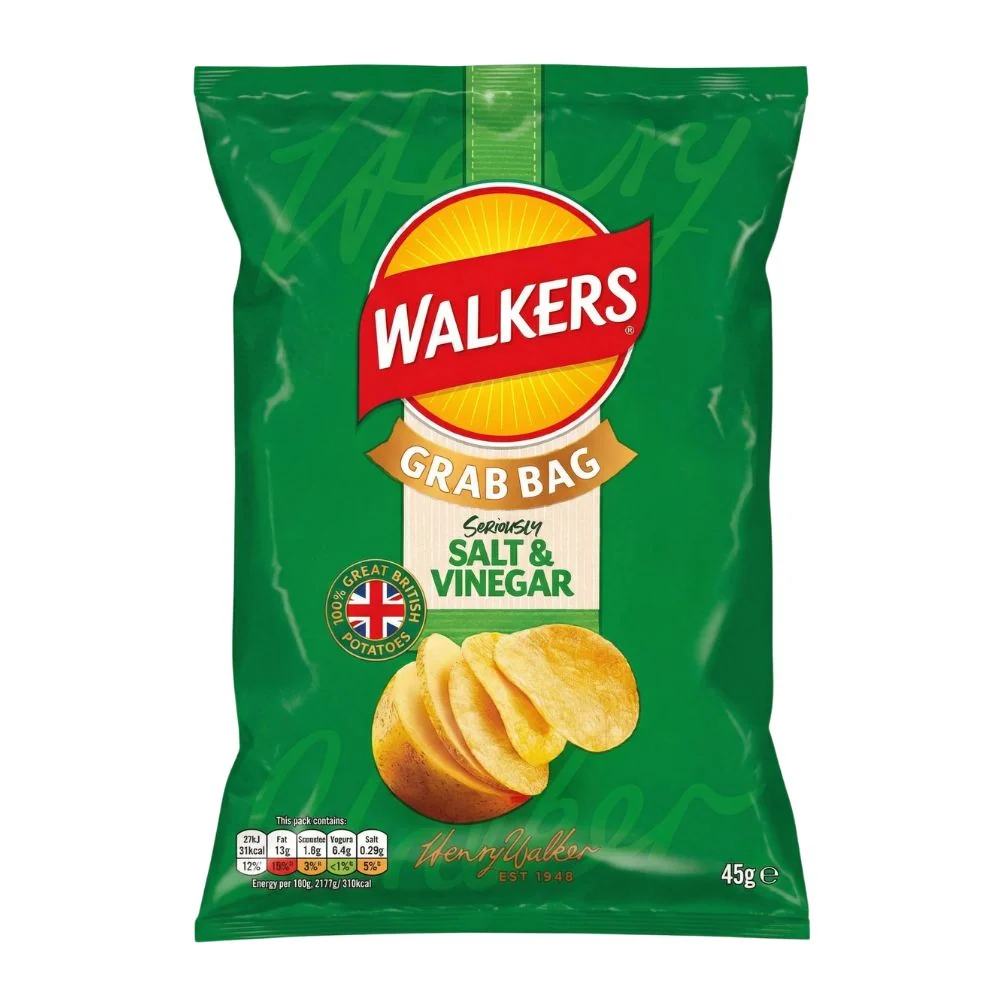 Walkers Seriously Salt & Vinegar, čips s okusom soli i octa od 45 g