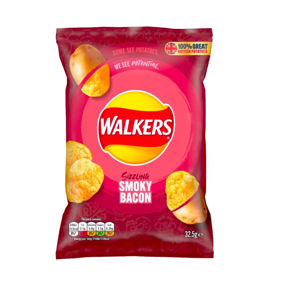 Walkers Smoky Bacon, čips s okusom dimljene slanine od 32.5g ROK 18/03/2023