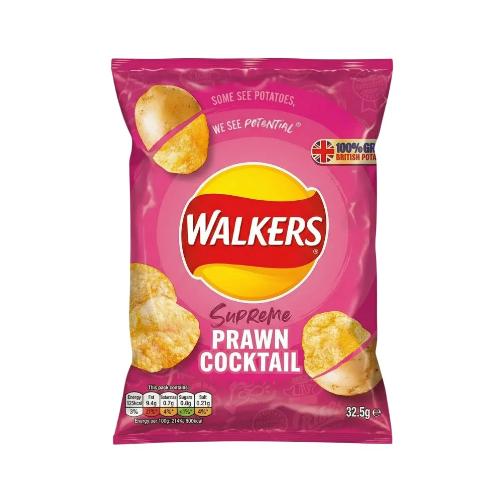Walkers Supreme Prawn Cocktail, 32,5g čips s okusom prawn cocktail