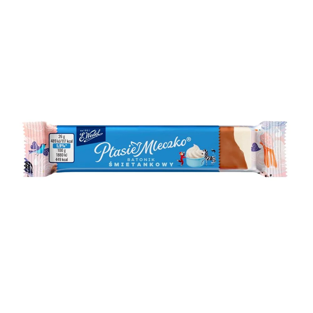 Wedel Ptasie Mleczko Cream Bar, čokoladna marshmallow pločica prekrivena mliječnom čokoladom od 26g