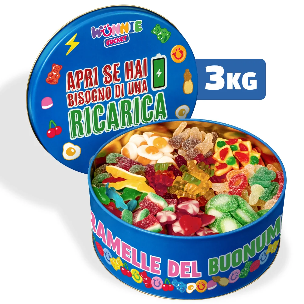Wunnie Bucket "Otvori ako ti treba punjenje", limenka gumenih bombona koju možeš napuniti svojim omiljenim okusima - 3 kg