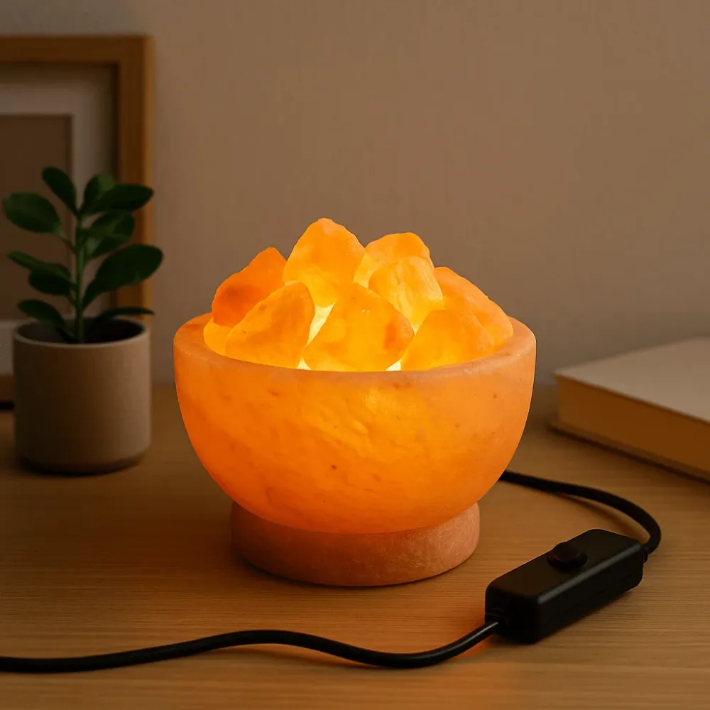 Himalajska solna lampa zdjela za vatru s komadima 15x9cm