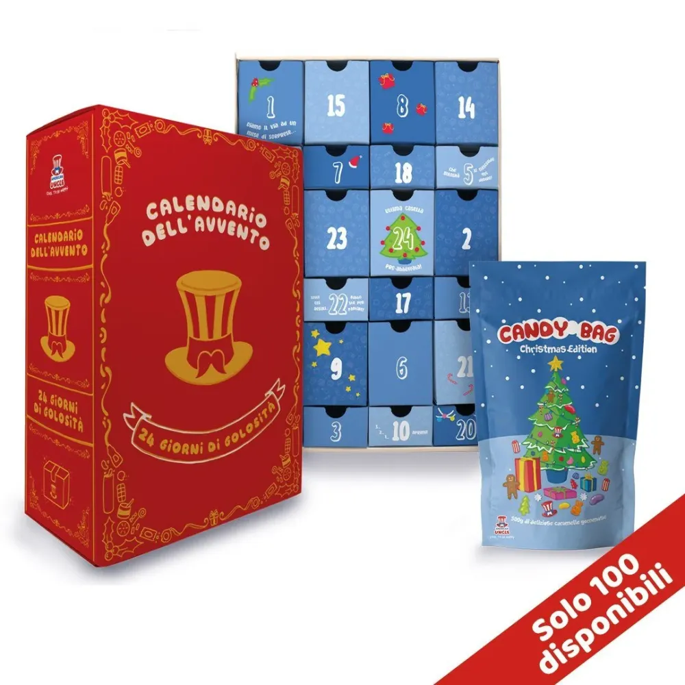 Adventski kalendar + Candy bag, kutija od +24 snack slatkih i slanih iznenađenja i Candy bag s gumenim bombonima