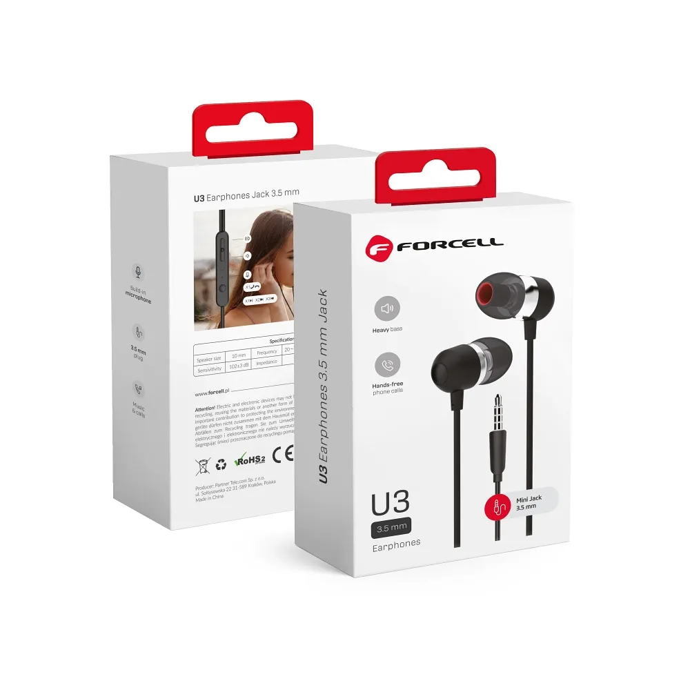 Forcell Premium Sound U3 slušalice 3,5 mm mini jack crne