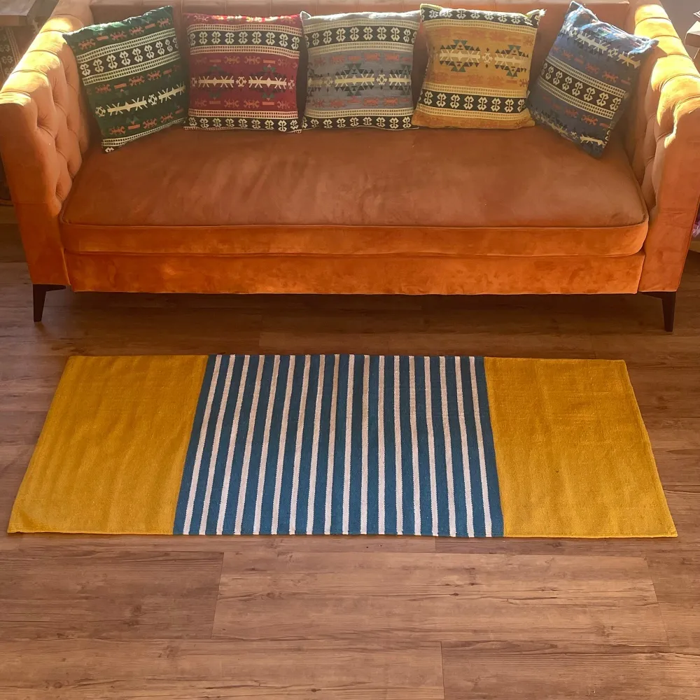 Tepih trkač od pamuka žuto plavi 70x170cm