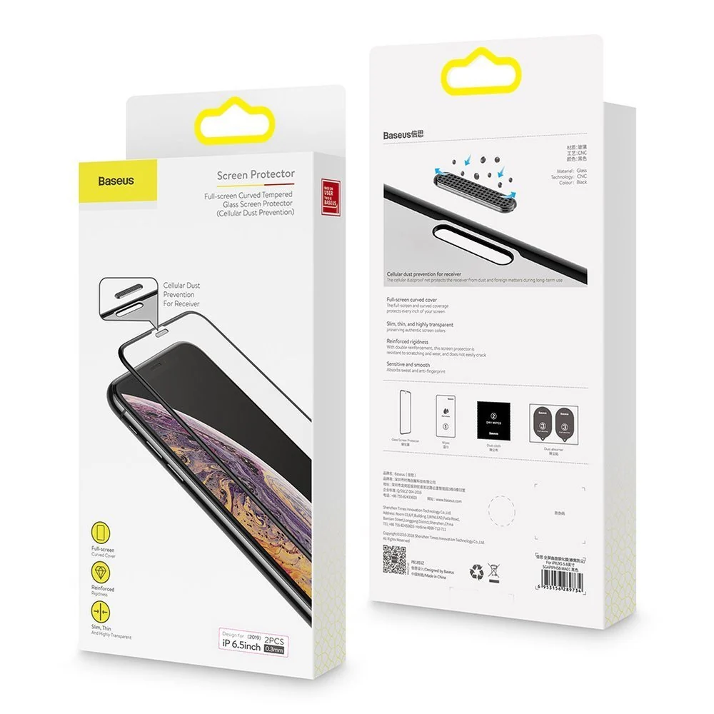 Baseus 2 kom zakrivljeno kaljeno staklo s okvirom za iPhone 11 Pro Max / iPhone XS Max