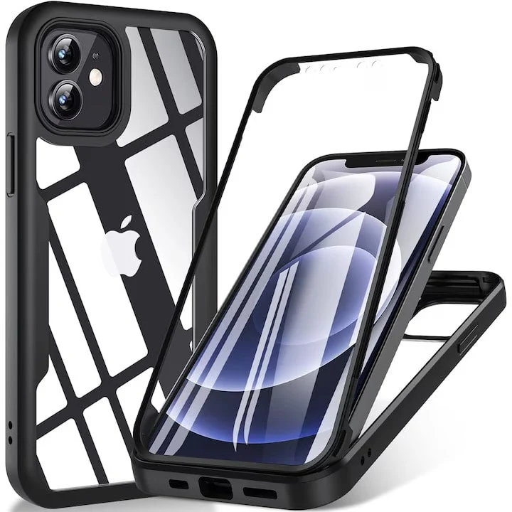 Techsuit – ColorVerse 360 Series obostrana zaštitna maska za iPhone 12 – crna