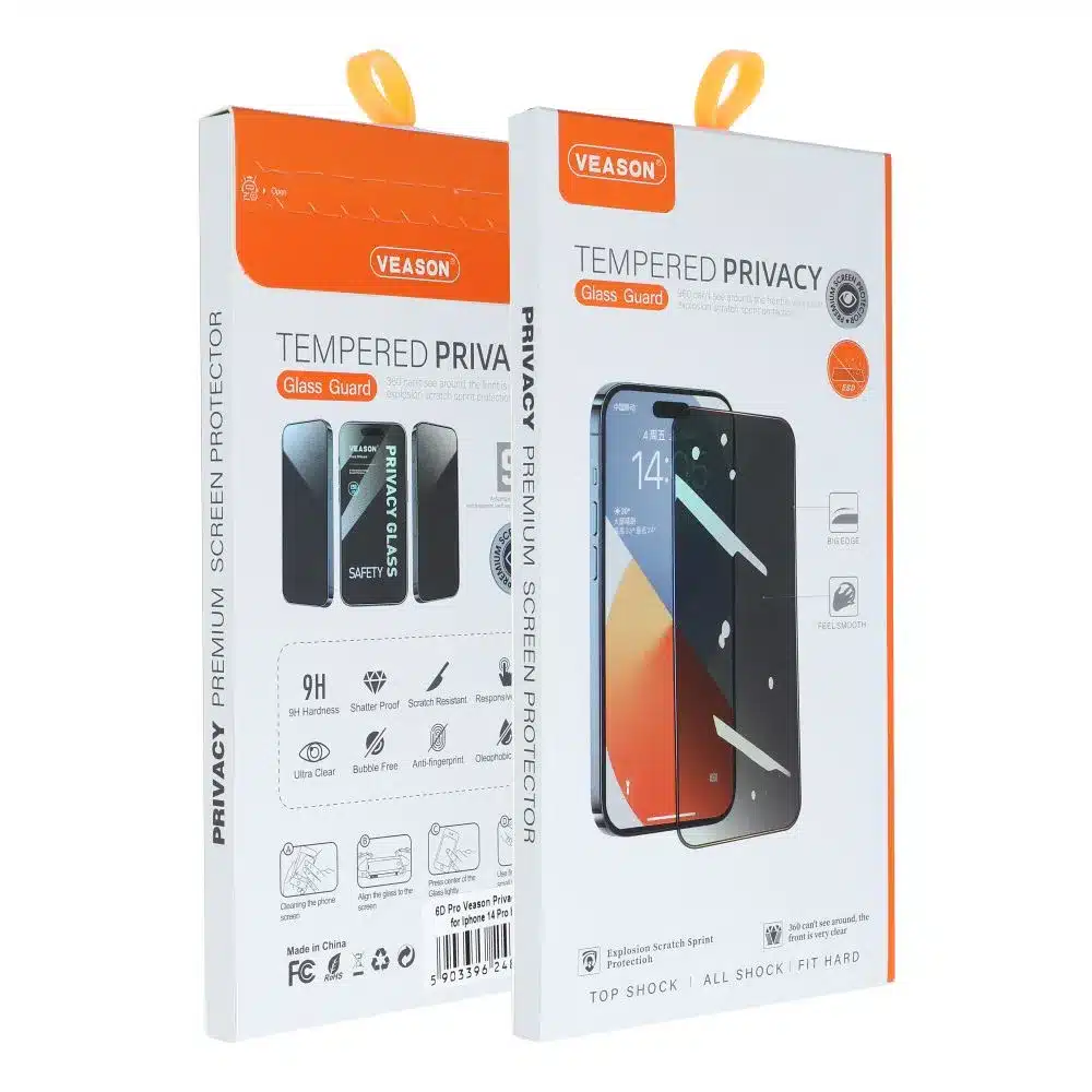 Kaljeno staklo 6D Pro Veason Privacy Glass – za iPhone 13 Pro / iPhone 14 crno