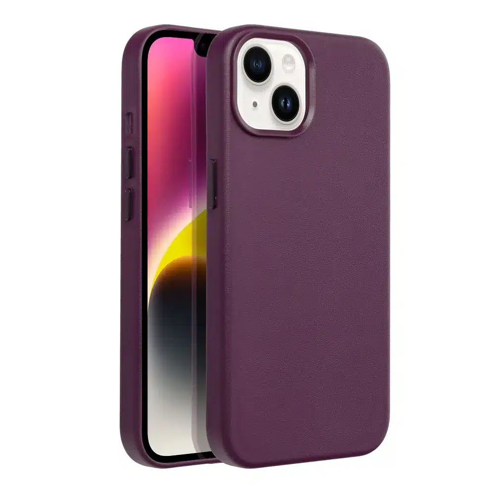 Kožna Mag Cover maska kompatibilna s MagSafe za iPhone 14 tamno ljubičasta