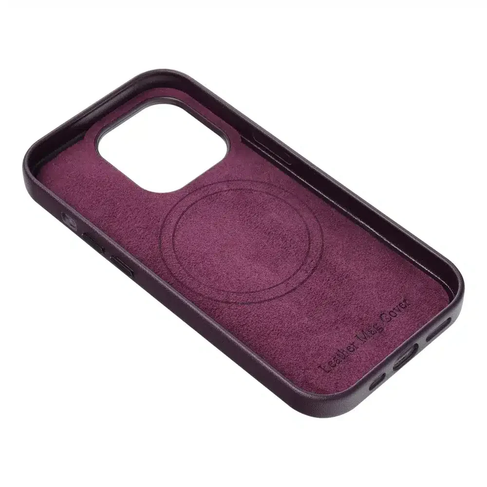 Kožna Mag Cover maska kompatibilna s MagSafe za iPhone 14 tamno ljubičasta