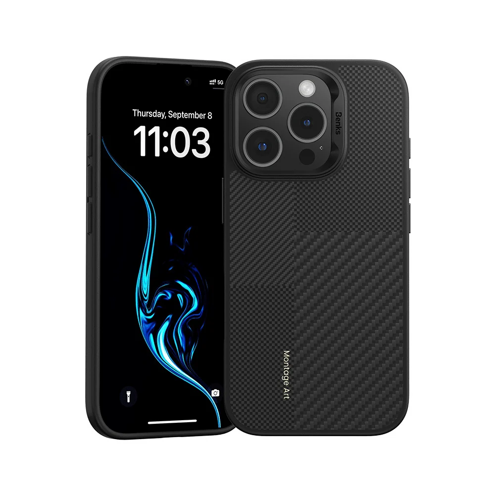 Benks Montage Magnetic Armor Pro Kevlar metalni okvir 600D Case za iPhone 16 Pro Max crna