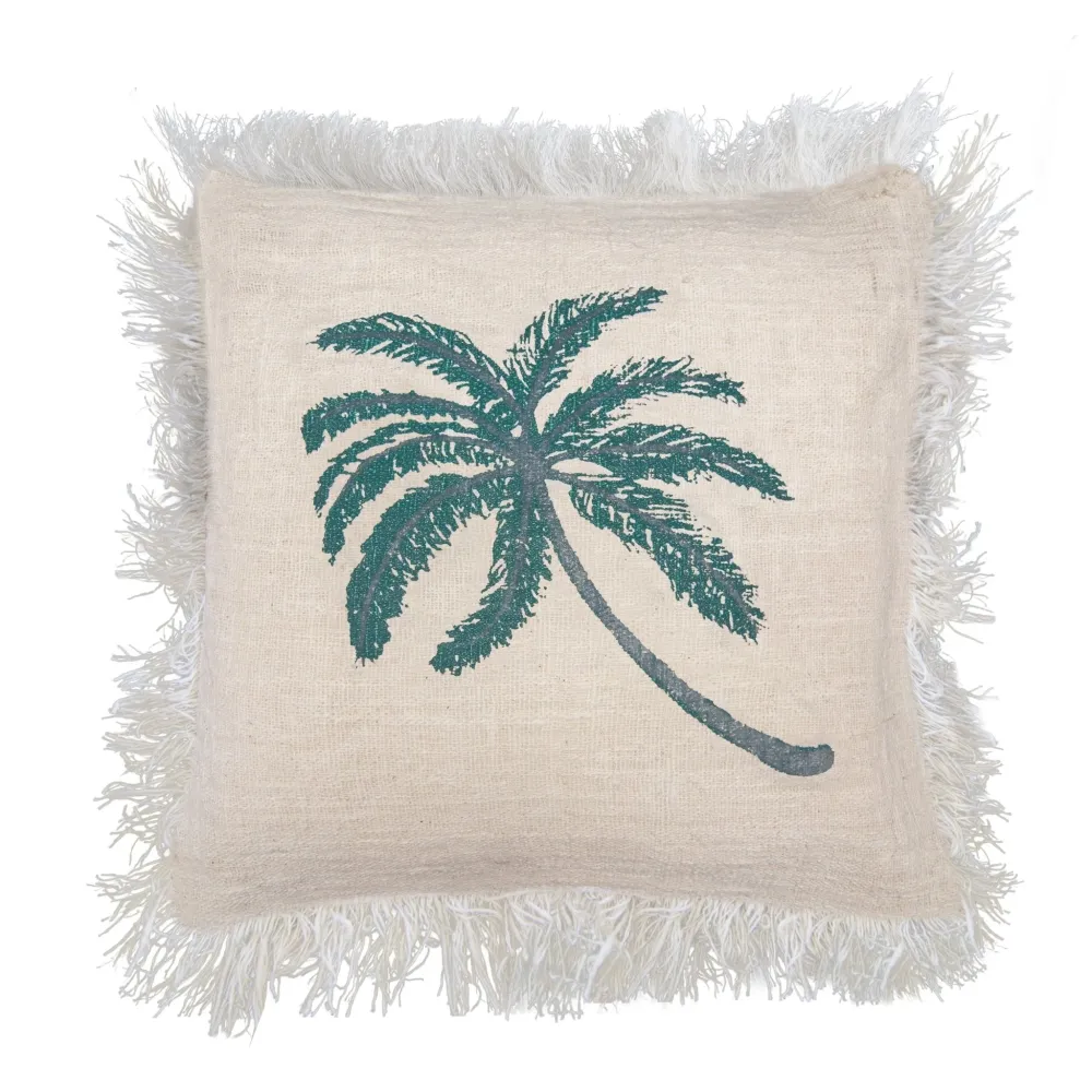 Laneni jastuk 60x60cm s resama i motivom palme
