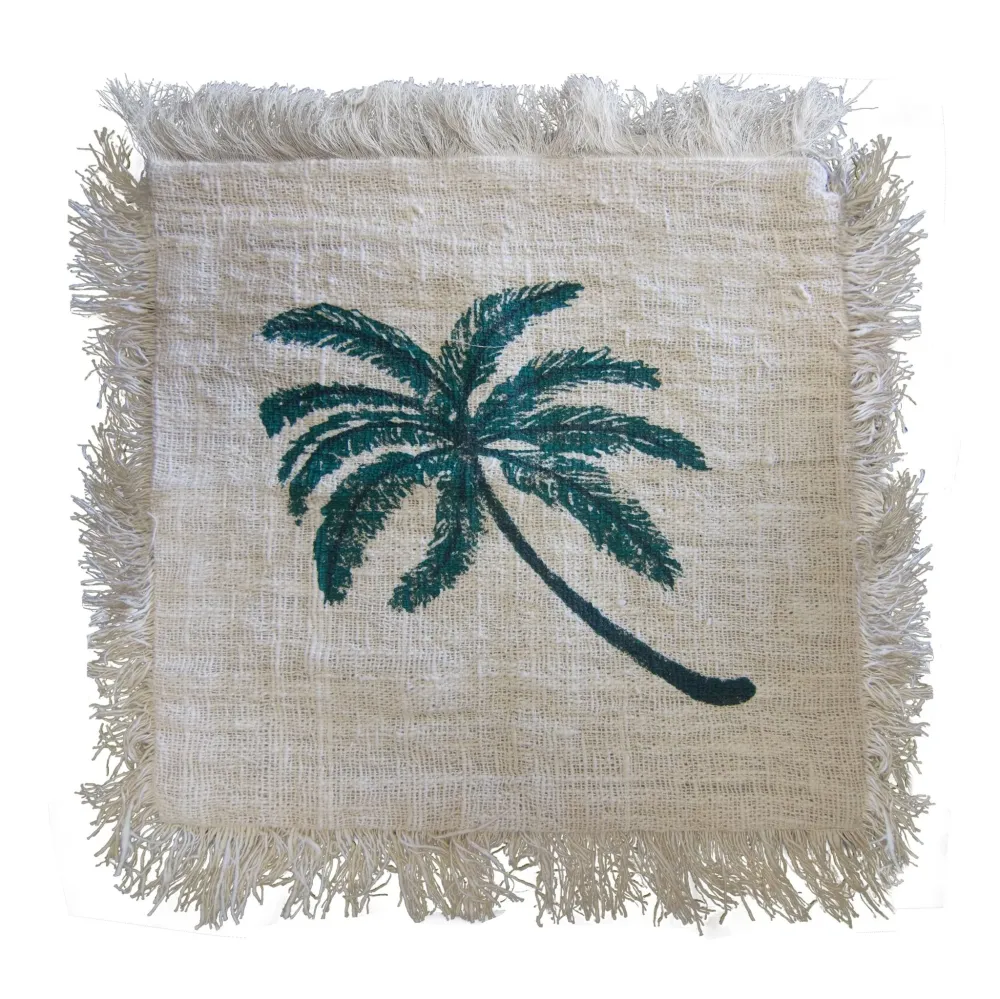 Laneni jastuk 60x60cm s resama i motivom palme