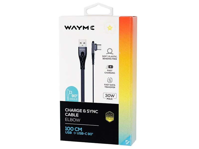 WAYME kabel za punjenje i sinkronizaciju, pleteni od mikrovlakana, 100 cm, USB > kutni USB-C, max 30W