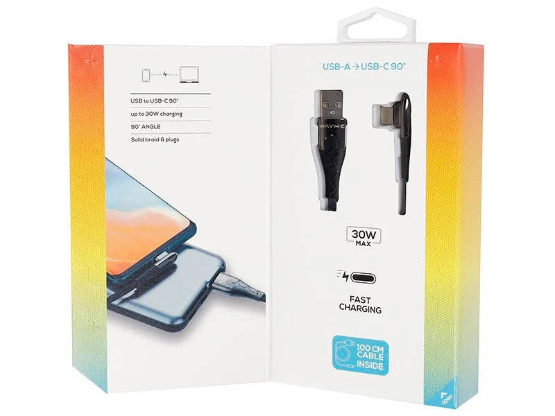 WAYME kabel za punjenje i sinkronizaciju, pleteni od mikrovlakana, 100 cm, USB > kutni USB-C, max 30W