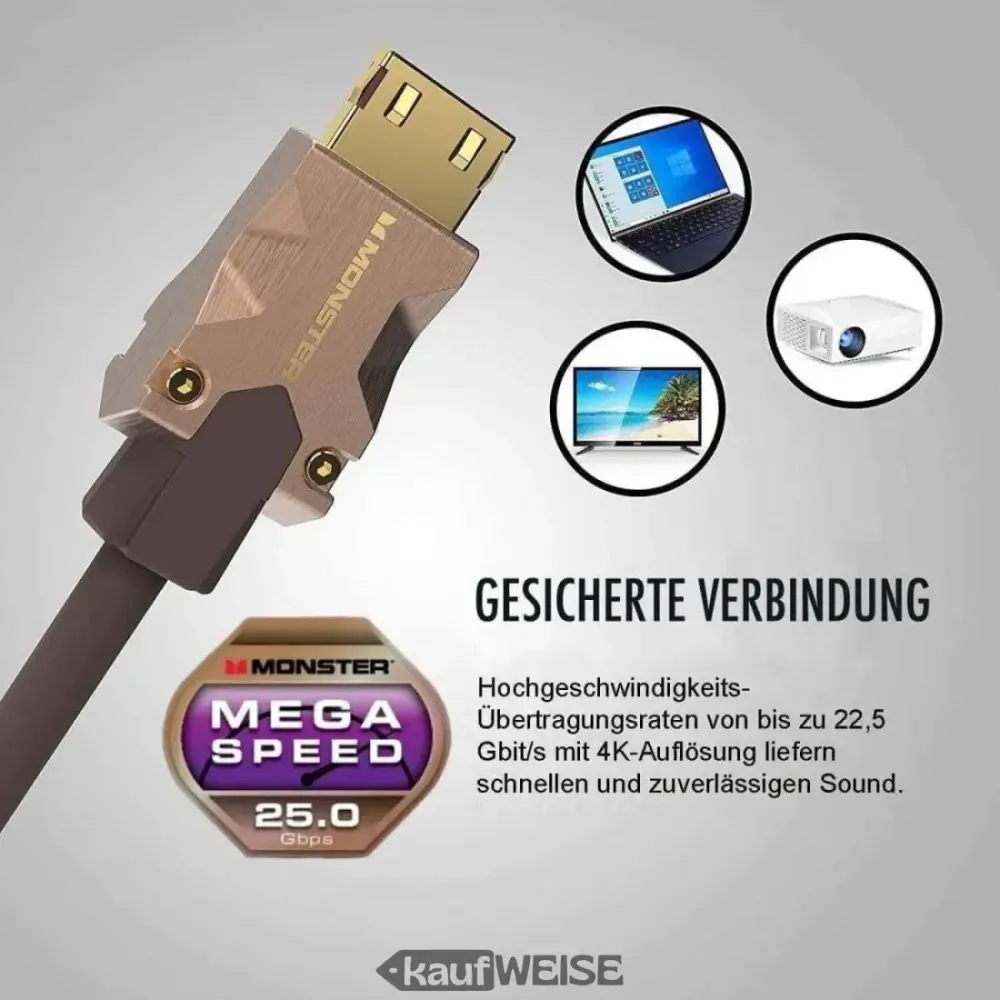 Monster M2000 HDMI kabel 5m | Hiper brzina od 25 Gbps | UHD 4K HDR10+ | V-Grip zlatni kontakti