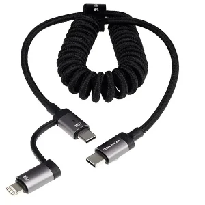 WAYME mikrovlaknasto pleteni kabel za punjenje i sinkronizaciju, spiralni, 50 - 150 cm, USB-C > USB-C / Lightning, max 60W