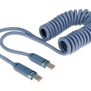 WAYME mikrovlaknasto pleteni kabel za punjenje i sinkronizaciju, spiralni, 50 - 180 cm, USB-C > USB-C, max 100W, plavi