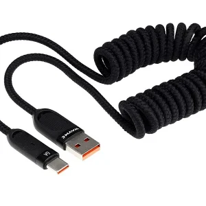 WAYME mikrovlaknasto pleteni kabel za punjenje i sinkronizaciju, spiralni, 50 - 180 cm, USB > USB-C, max 100W, crni