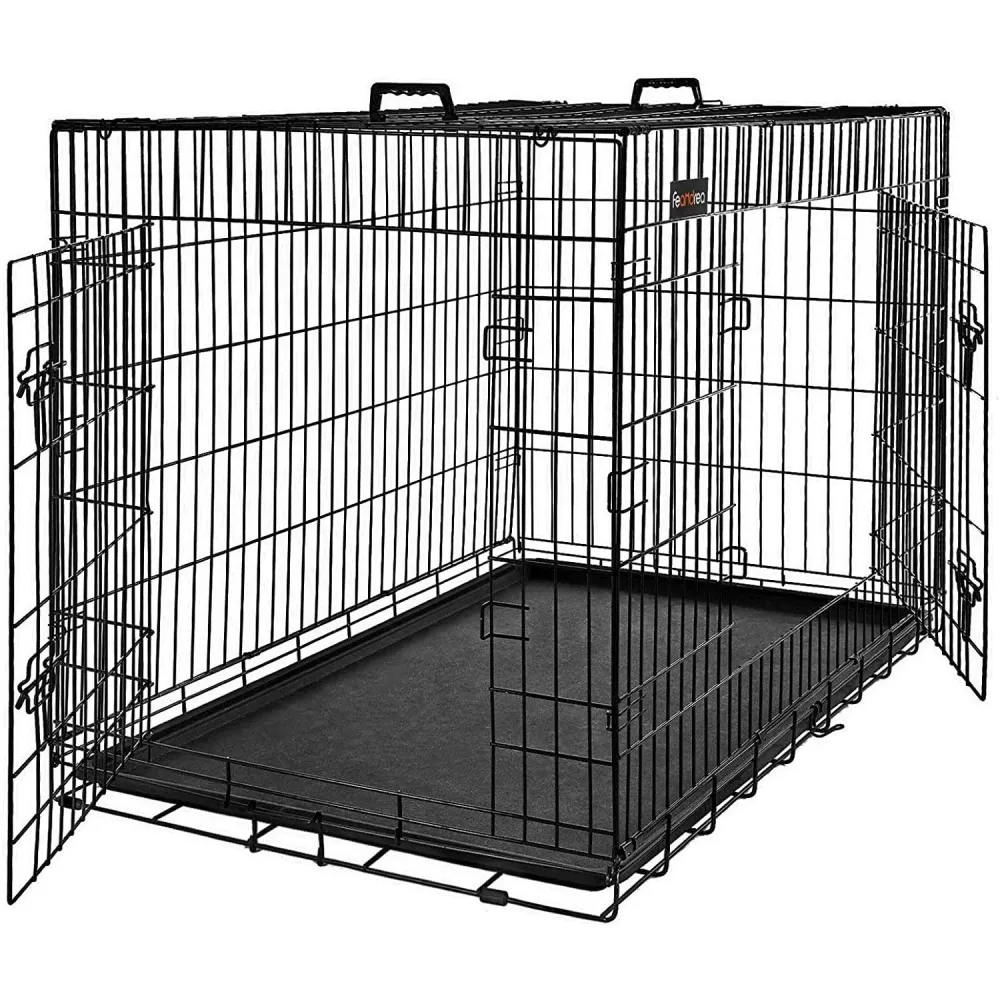 Sklopivi kavez za pse s 2 vrata, 92.5 x 57.5 x 64 cm, crne boje | FEANDREA