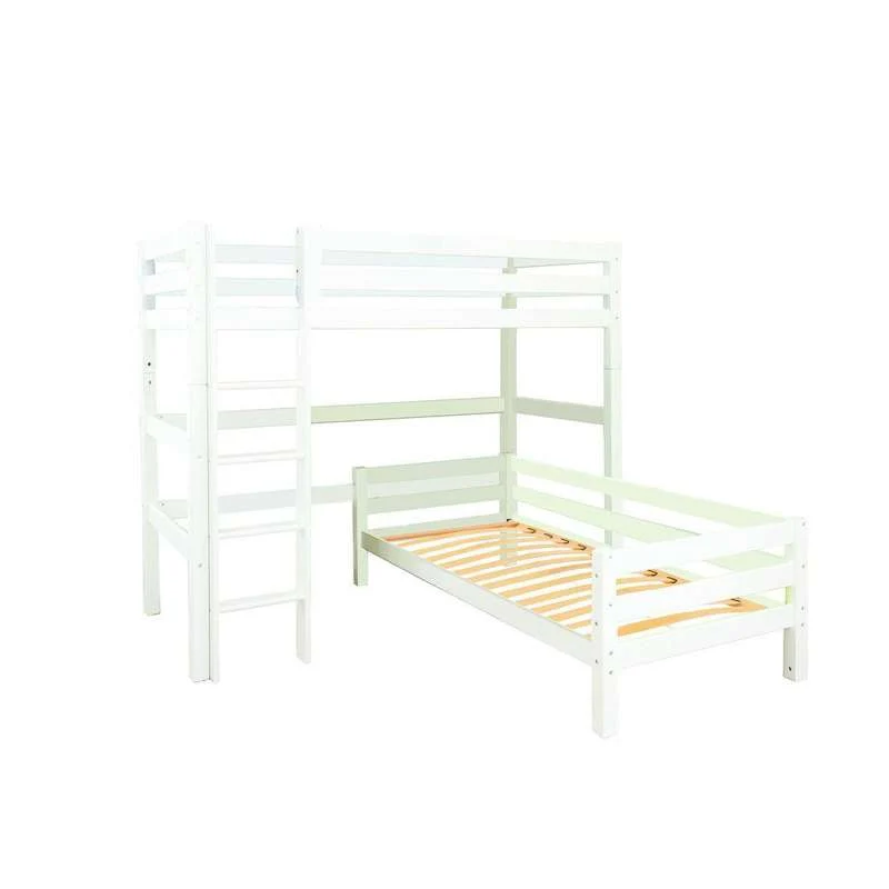 Hoppekids ECO Luxury - Krevet na kat - 90x200 cm. - Kutna kombinacija - Ravna ljestva - Fleksibilna podloga za madrac - Biser