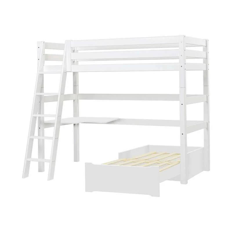 Hoppekids ECO Ekskluzivan - MEGA Seng m. Lounge Modul og Bordplade - 90x200 cm. - Skrå Stige - Hvid