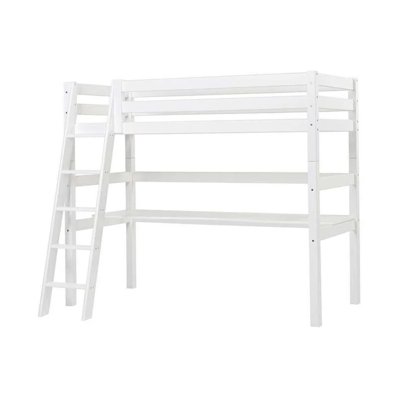 Hoppekids ECO Raskoš - Højseng m. Bordplade - 90x200 cm. - Skrå Stige - Fleksibel Indlægsbund - Hvid
