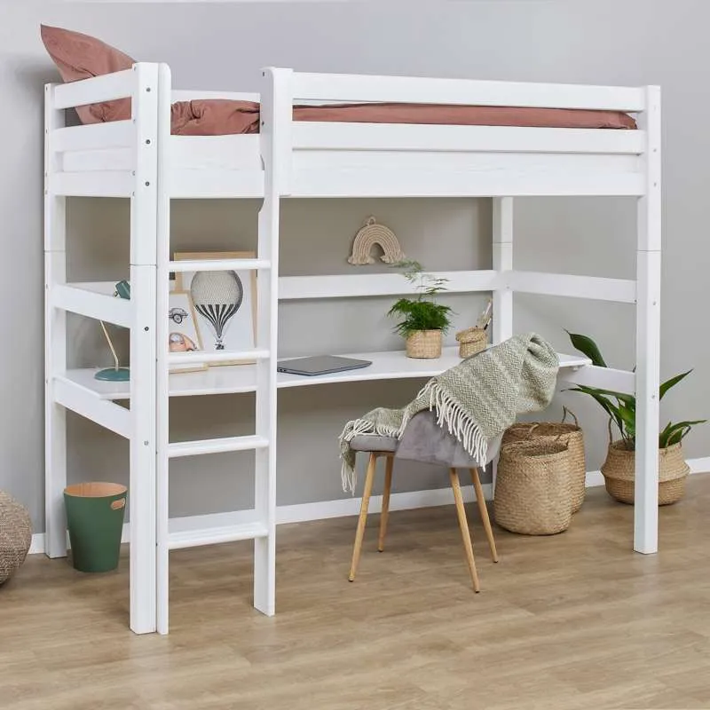 Hoppekids ECO Raskošno - Højseng m. Bordplade - 90x200 cm. - Fleksibel Indlægsbund - Hvid