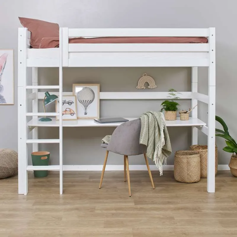 Hoppekids ECO Raskošno - Højseng m. Bordplade - 90x200 cm. - Fleksibel Indlægsbund - Hvid